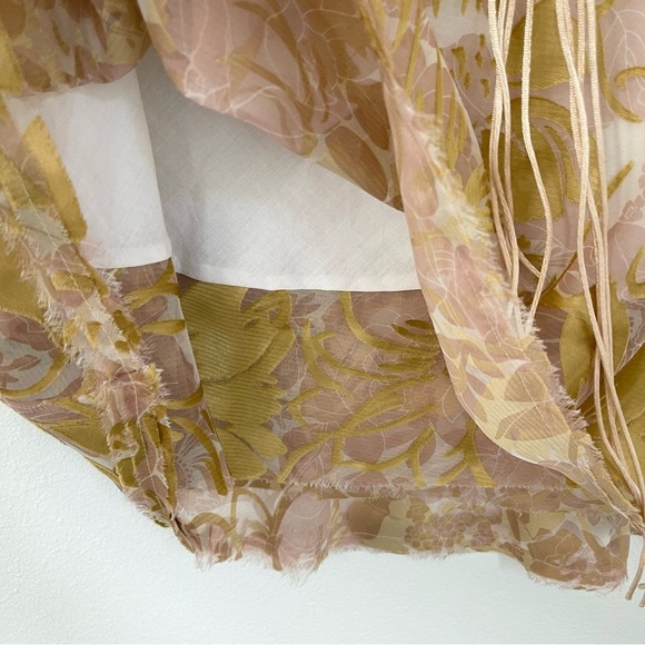 POLECI White & Gold Floral Silk Skirt Lined Size 8 - Picture 2 of 5
